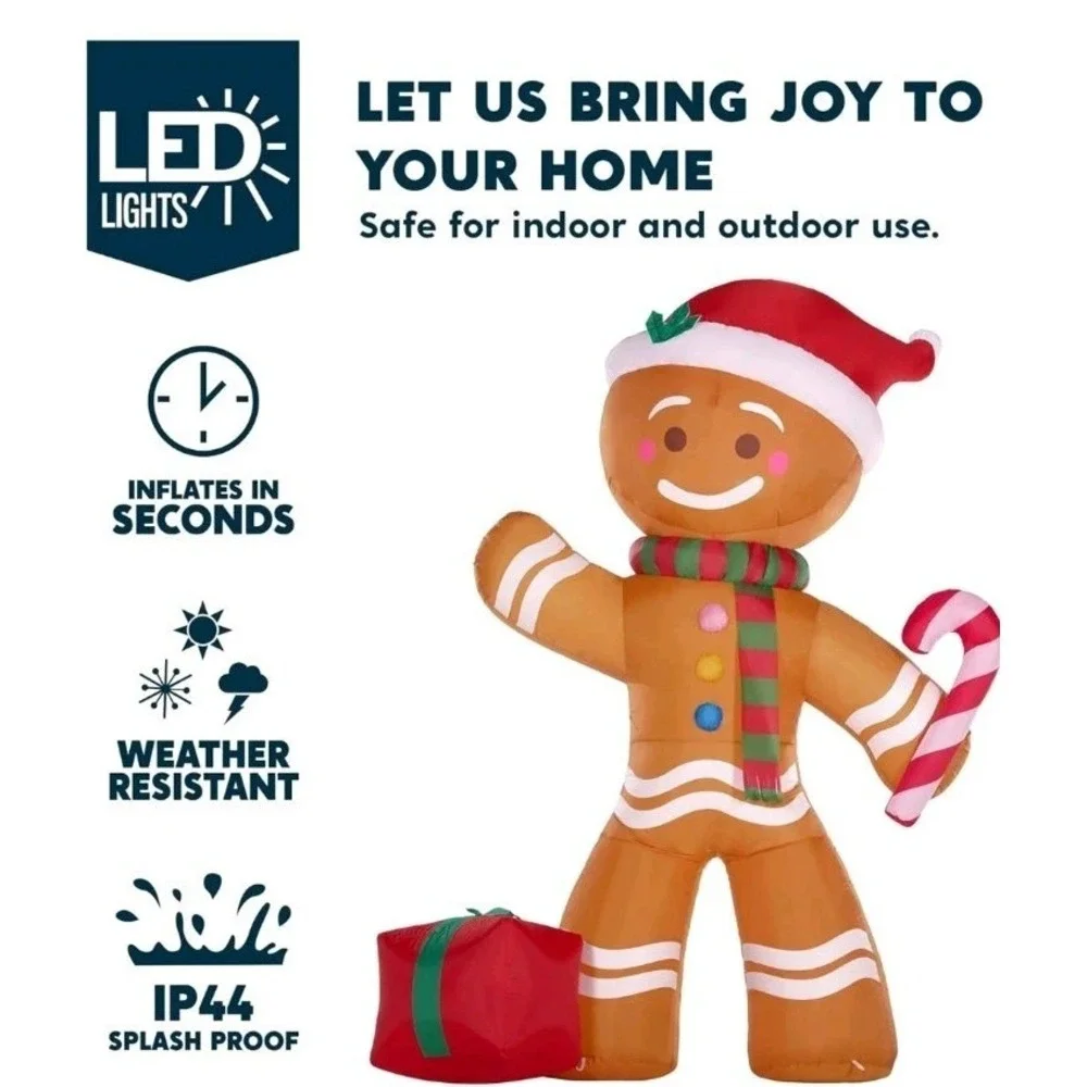 8 FT Christmas Inflatables‎ Gingerbread Man with Candy Cane Yard Decor w/LEDs